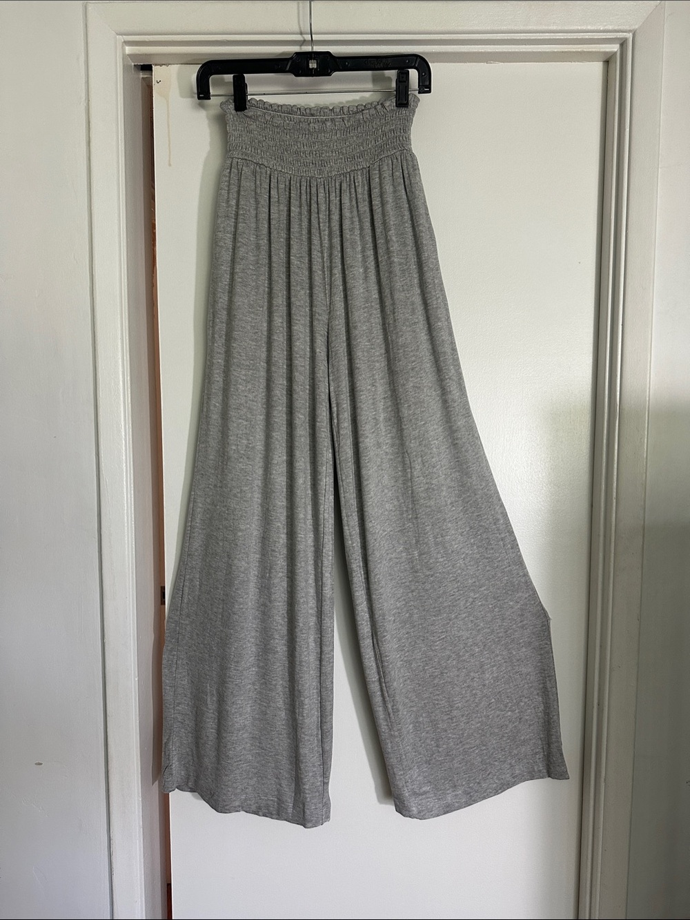 Smocked-Waist Wide Leg Pants in Light Gray